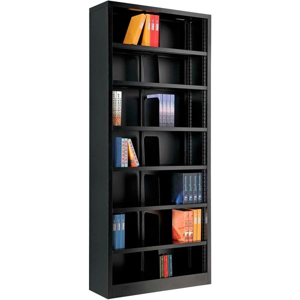 Global Industrial All Steel Bookcase 36 W x 12 D x 84 H Black 7 Openings 277442BK